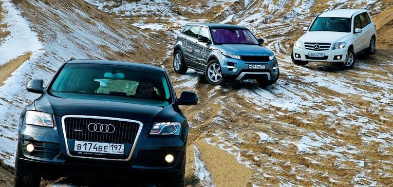 Тестируем Range Rover Evoque, Mercedes-Benz GLK и Audi Q5